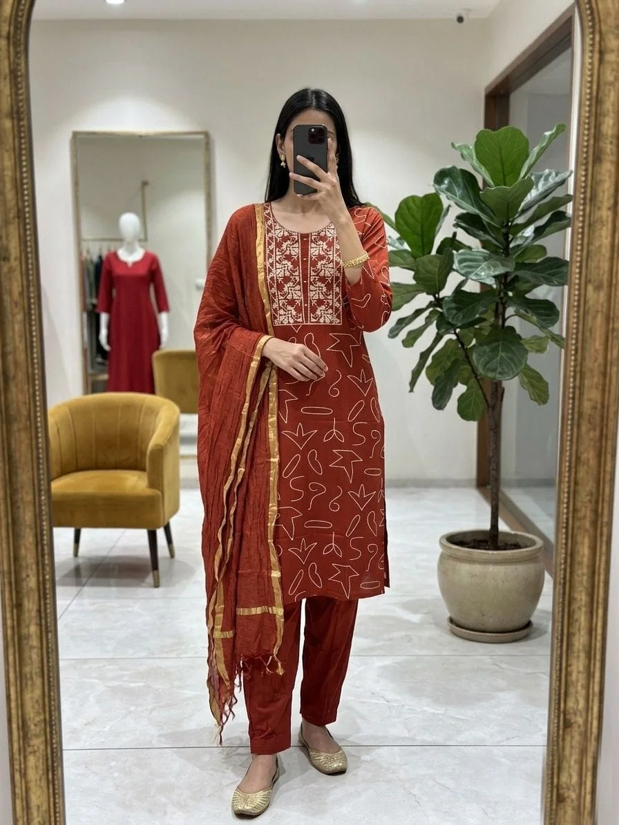 Navy Blue Printed Straight Salwar Set